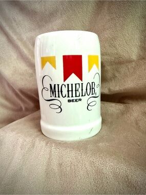 Michelob White Ceramic Beer Stein with Red and Yellow Banner Accents